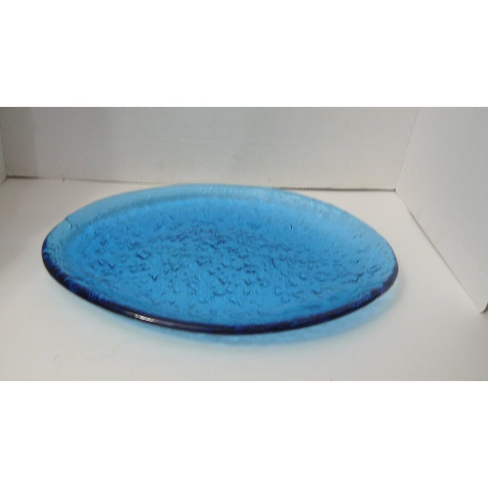Murano Handmade Textured Blue Glass Oval Serving Platter MCM Vintage